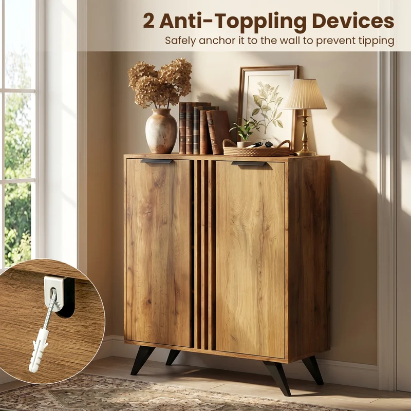 4-Tier Hidden Shoe Cabinet, 2 Doors, Natural