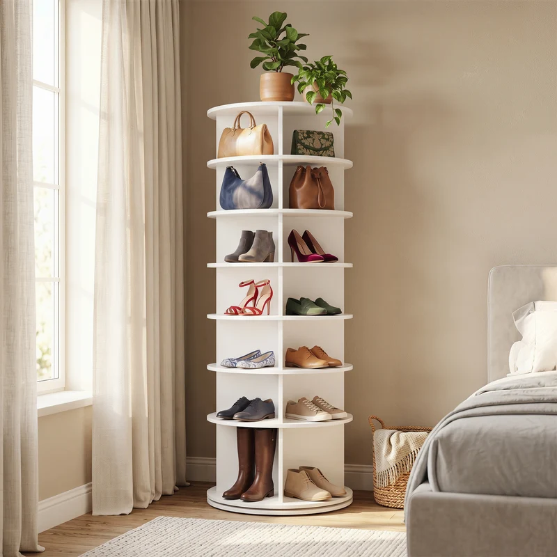 7-Tier Rotating Shoe Rack Tower, White