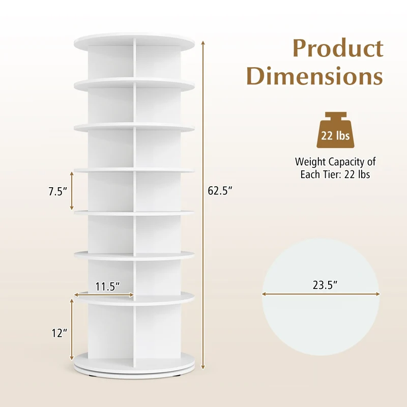 7-Tier Rotating Shoe Rack Tower, White