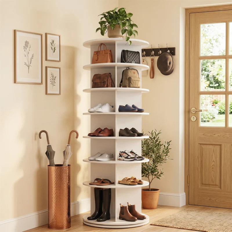 7-Tier Rotating Shoe Rack Tower, White