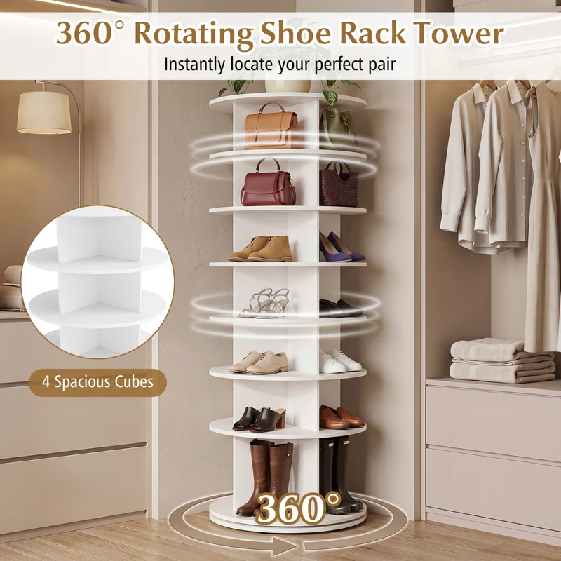 7-Tier Rotating Shoe Rack Tower, White