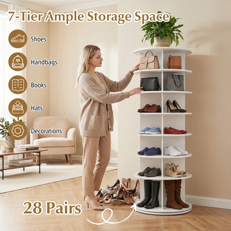 7-Tier Rotating Shoe Rack Tower, White