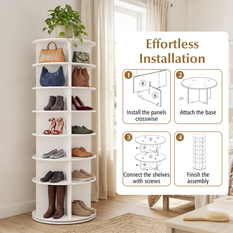 7-Tier Rotating Shoe Rack Tower, White