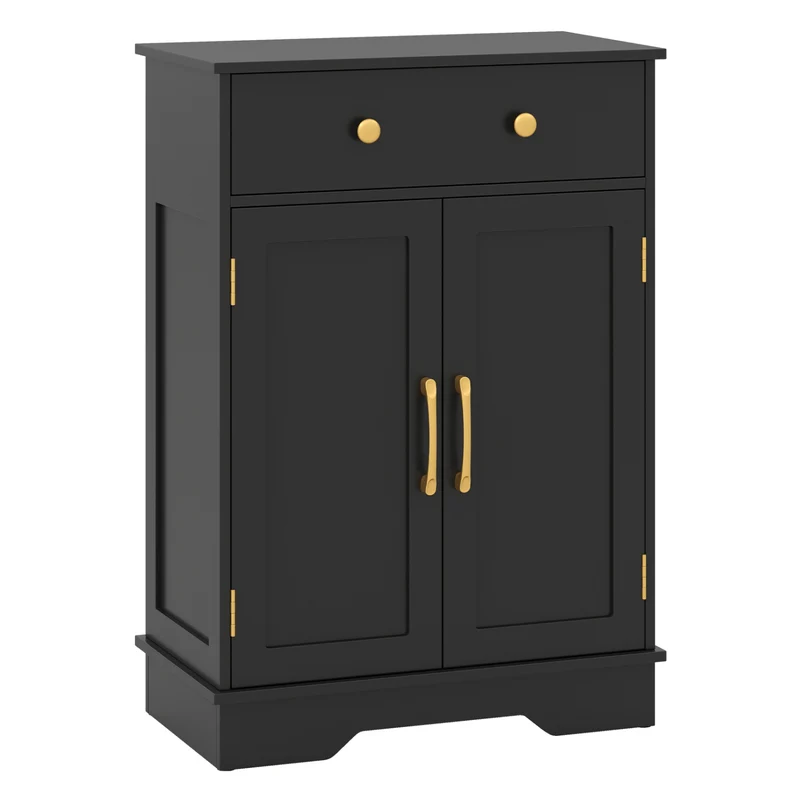 Floor Storage Cabinet With Doors, Modern Buffet Sideboard, Black