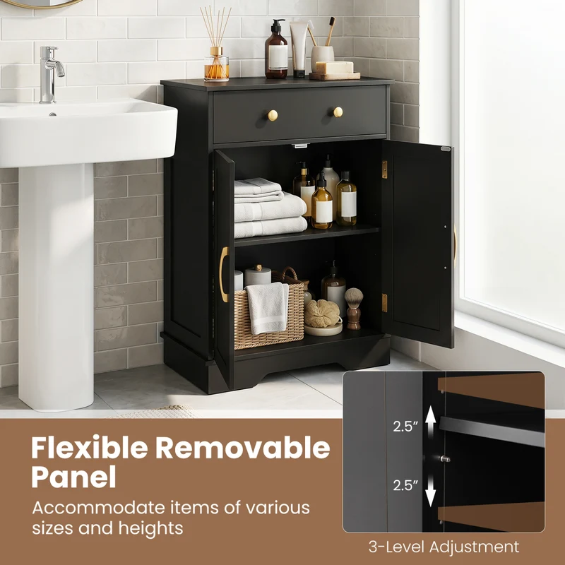 Floor Storage Cabinet With Doors, Modern Buffet Sideboard, Black