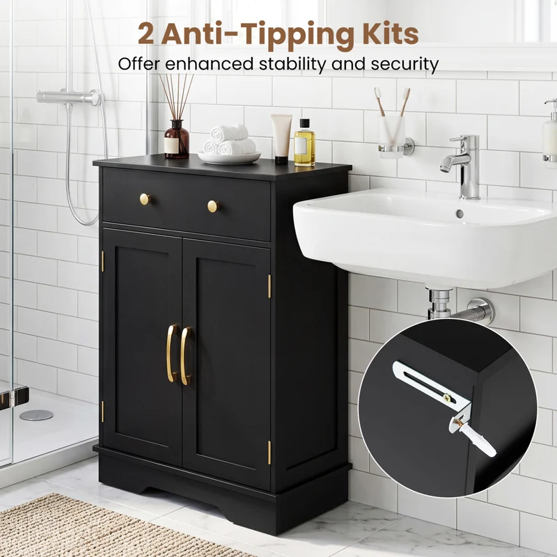 Floor Storage Cabinet With Doors, Modern Buffet Sideboard, Black