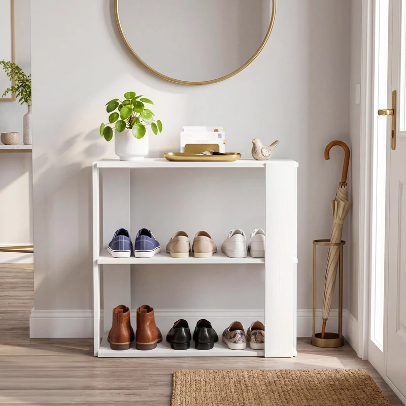 3-Tier Shoe Rack Modern Shoe Organizer with Stackable Design, White