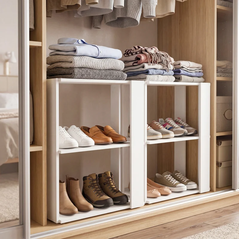 3-Tier Shoe Rack Modern Shoe Organizer with Stackable Design, White