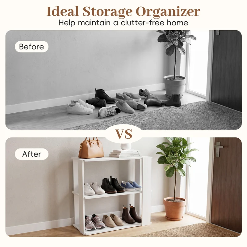 3-Tier Shoe Rack Modern Shoe Organizer with Stackable Design, White
