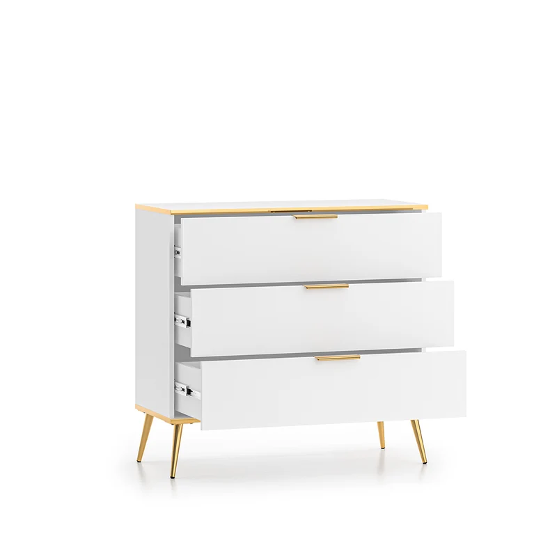 Commode 3 tiroirs Zora Blanc et Doré