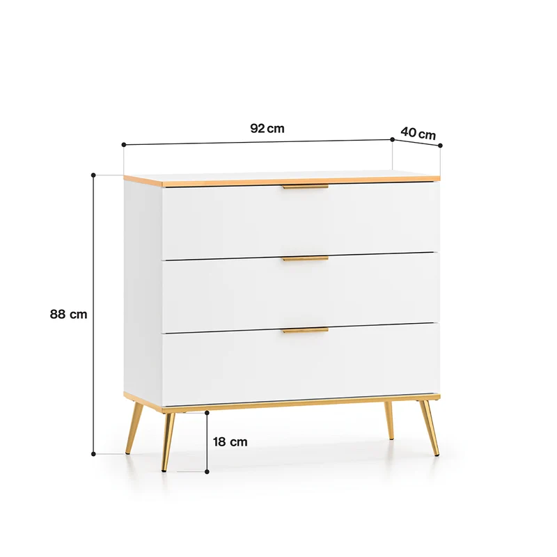 Commode 3 tiroirs Zora Blanc et Doré