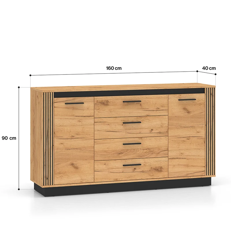 Buffet 2 portes 4 tiroirs Solal Bois et Noir