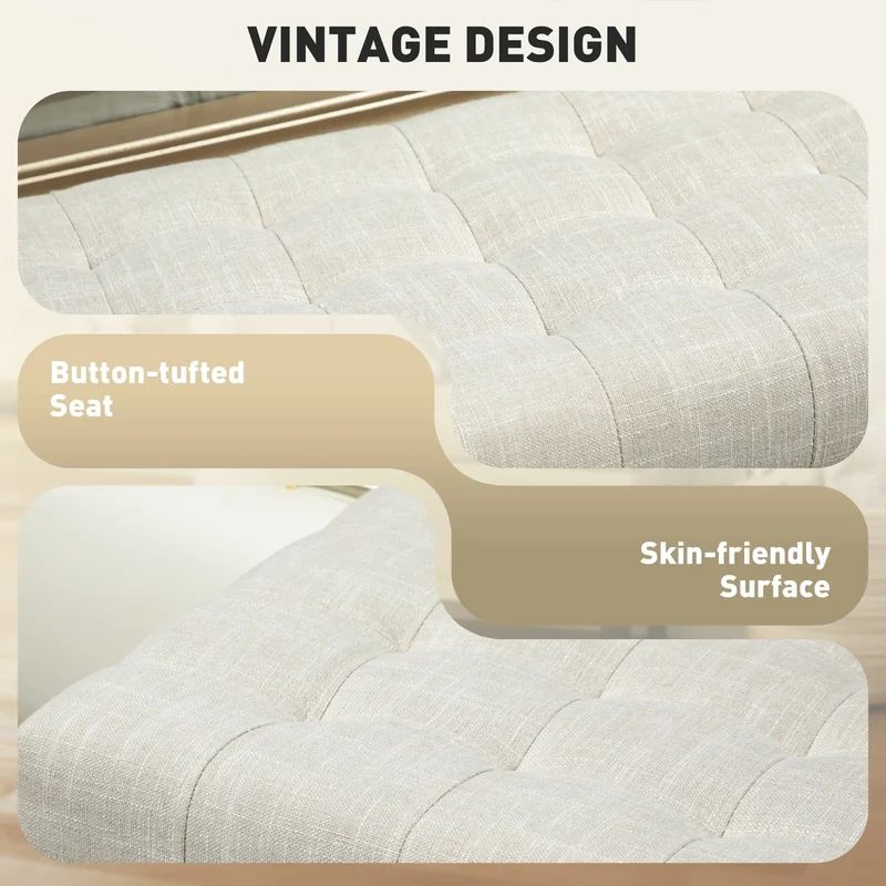 Linen Storage Ottoman, Button Tufted Bench for Bedroom, Beige