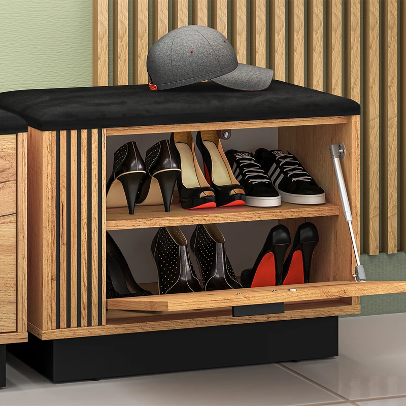 Banc meuble à chaussures 1 porte Nilo Bois