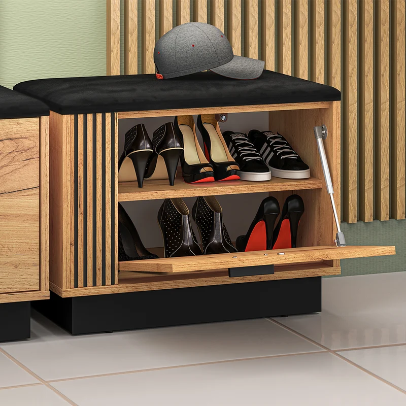 Meuble entrée porte-manteau étagère et banc à chaussures 1 porte Nilo Bois