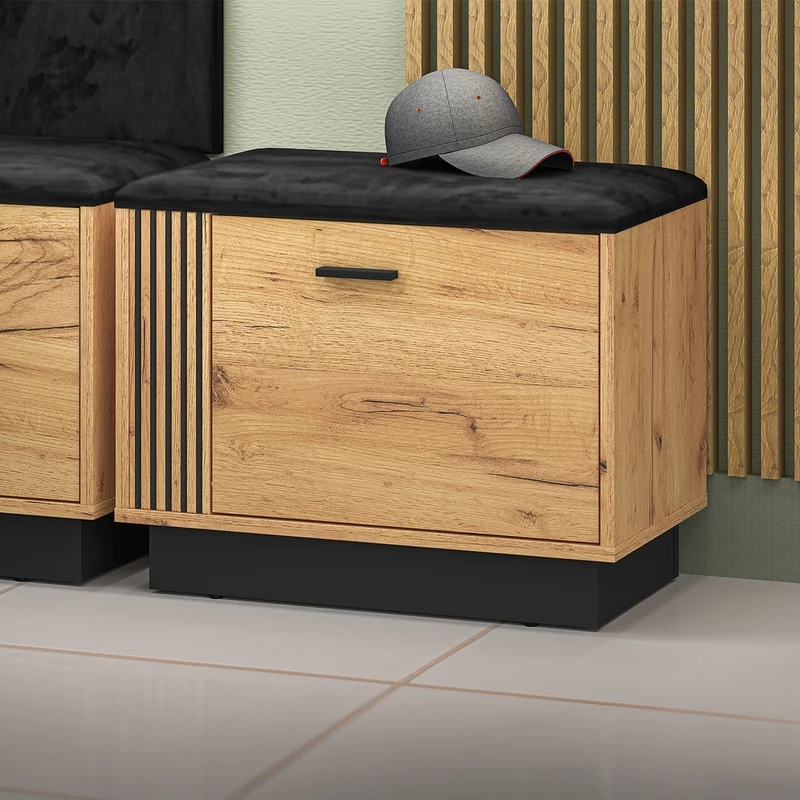 Meuble entrée porte-manteau étagère et banc à chaussures 1 porte Nilo Bois