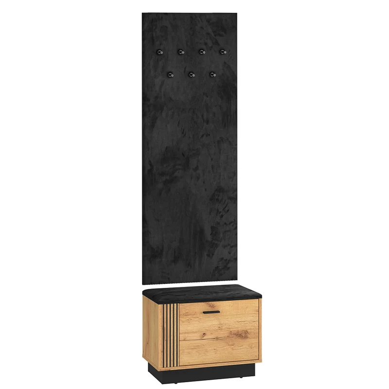 Meuble entrée porte-manteau et banc à chaussures 1 porte Nilo Bois et Noir