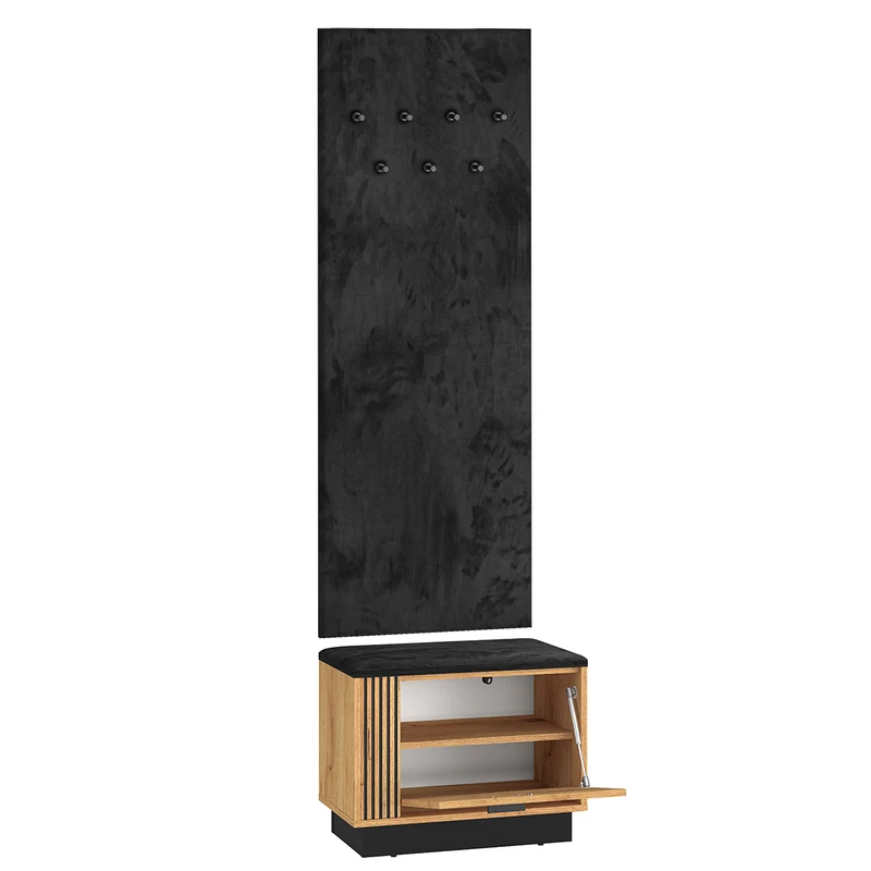 Meuble entrée porte-manteau et banc à chaussures 1 porte Nilo Bois et Noir