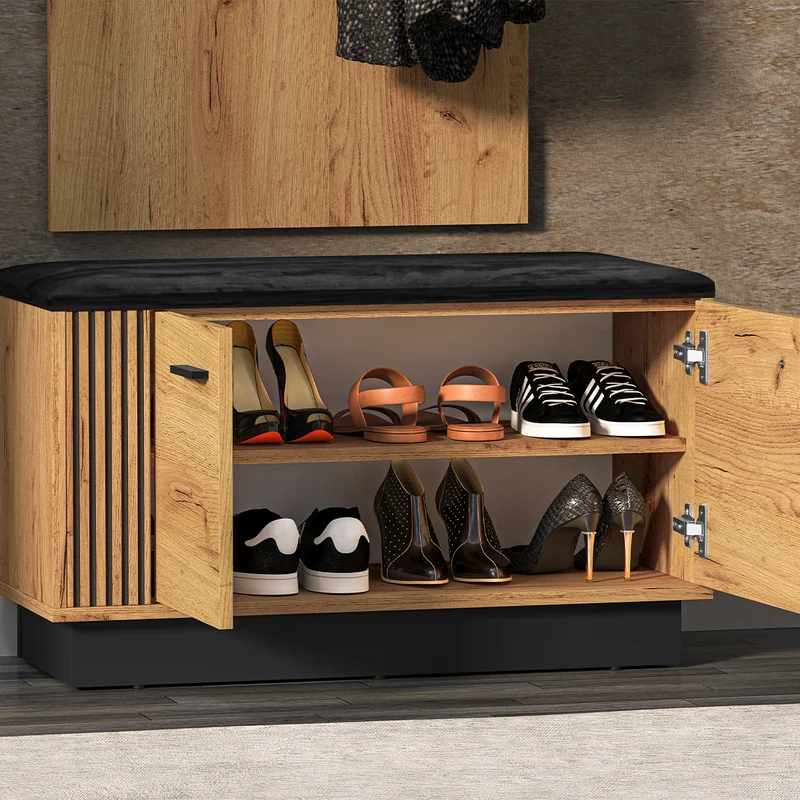Banc meuble à chaussures 2 portes Nilo Bois