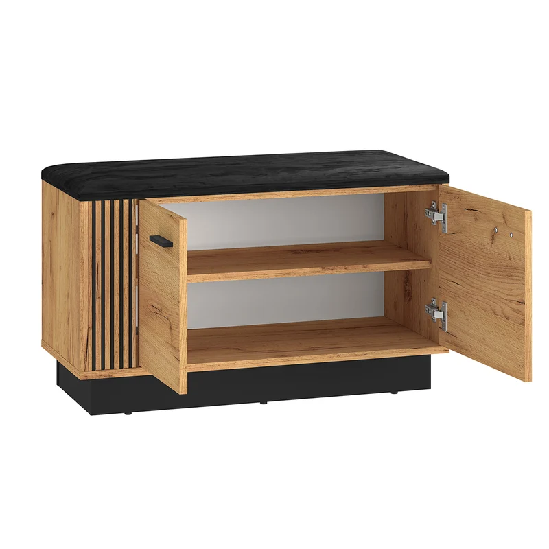 Meuble entrée porte-manteau étagère et banc à chaussures 2 portes Nilo Bois