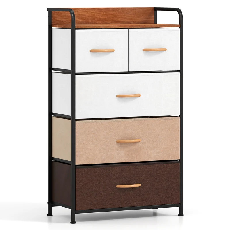 5-Drawer Fabric Dresser with Removable Fabric Bins, Multicolor