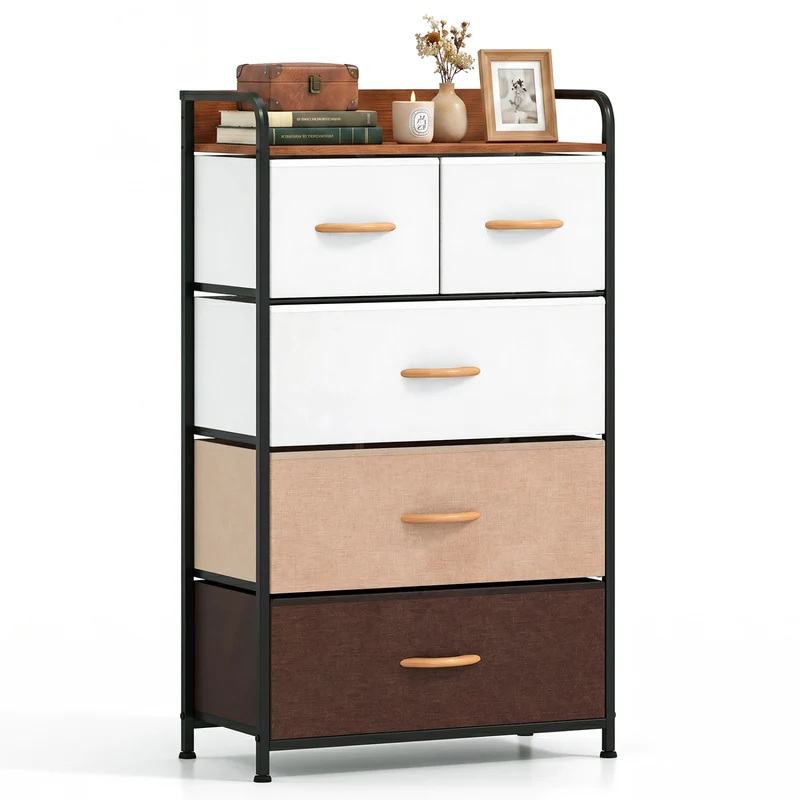 5-Drawer Fabric Dresser with Removable Fabric Bins, Multicolor