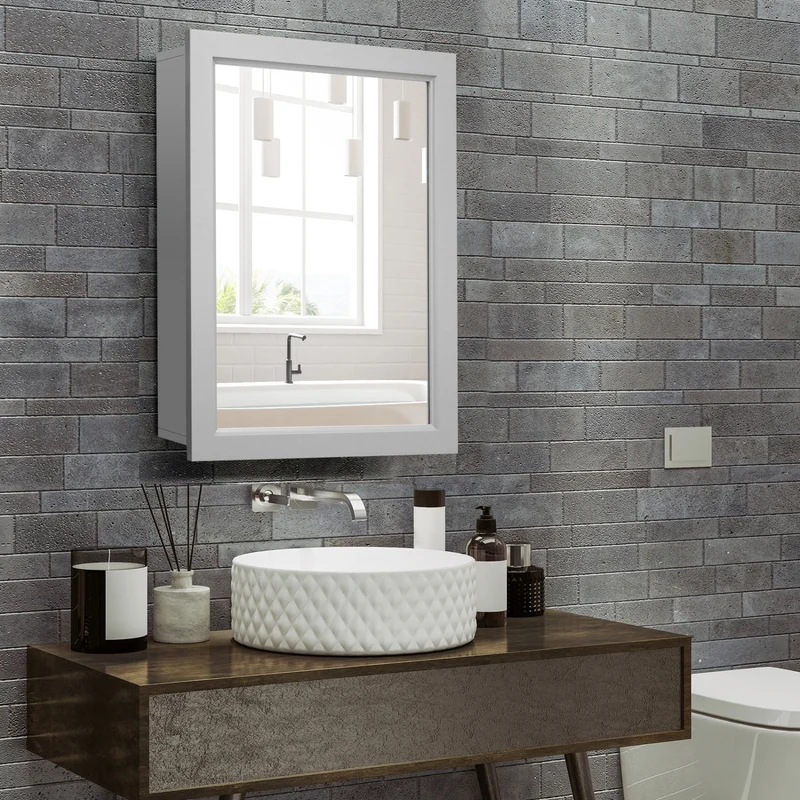 Wall Mounted Mirrored Medicine Cabinet, Gray