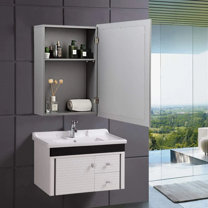 Wall Mounted Mirrored Medicine Cabinet, Gray