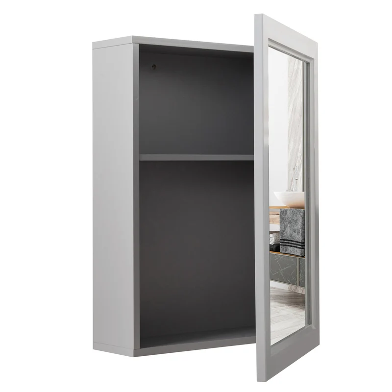 Wall Mounted Mirrored Medicine Cabinet, Gray