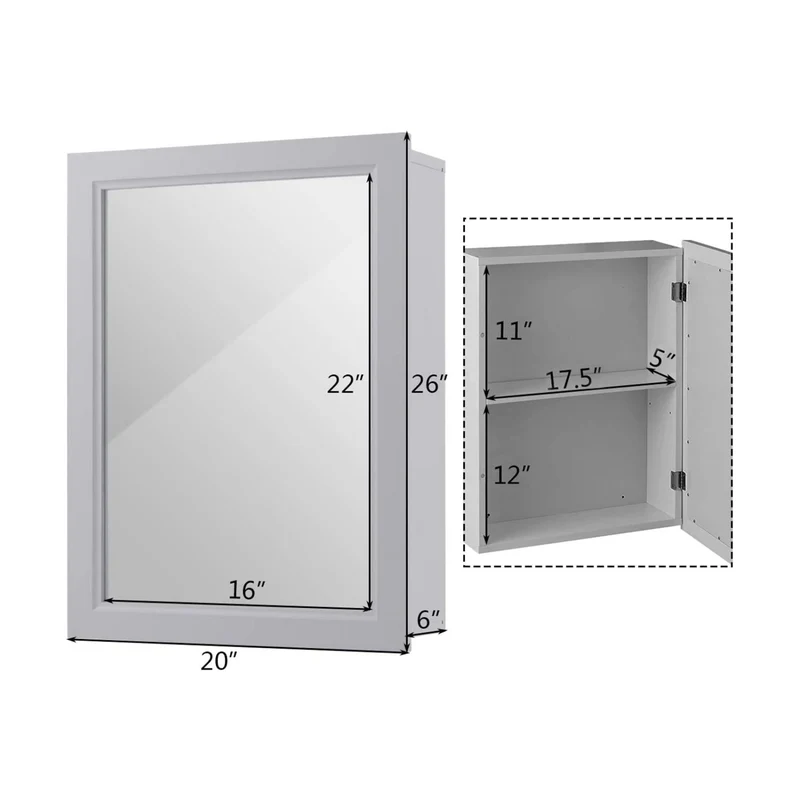 Wall Mounted Mirrored Medicine Cabinet, Gray