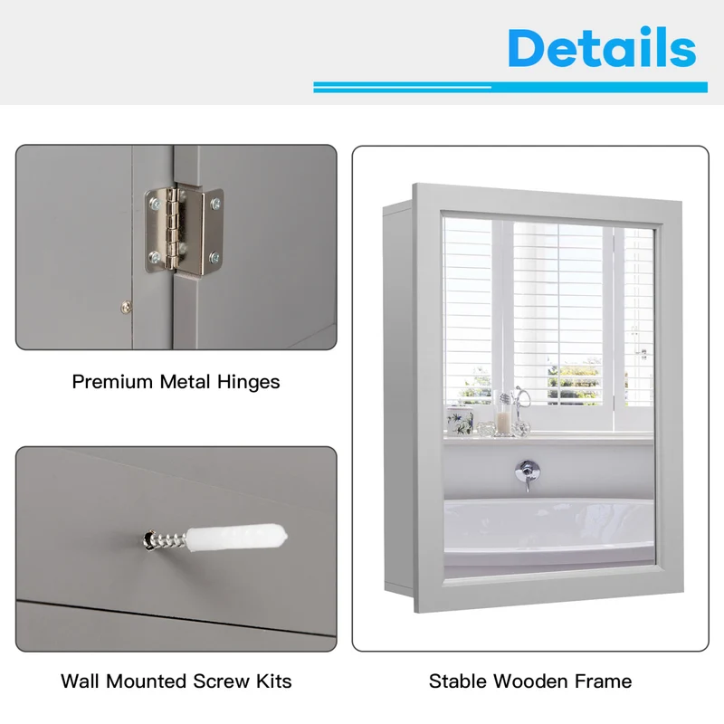 Wall Mounted Mirrored Medicine Cabinet, Gray