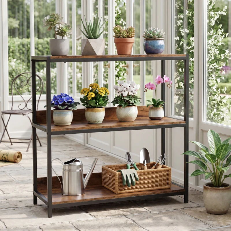 2-Pack 3-Tier Industrial Bookshelf, Metal Frame