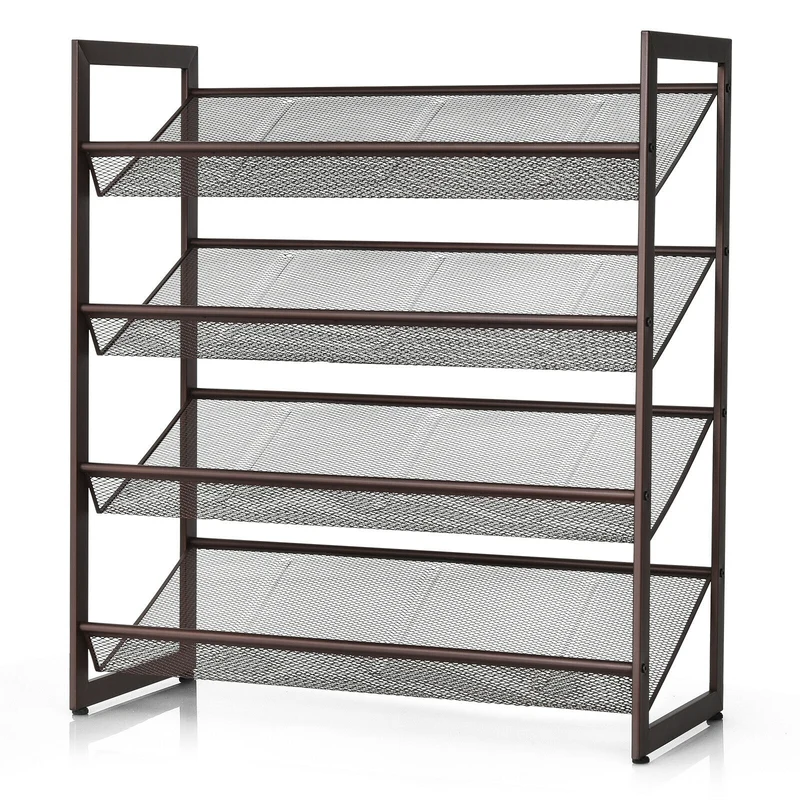 4-Tier Metal Shoe Rack, Flat And Slant Design, Brown