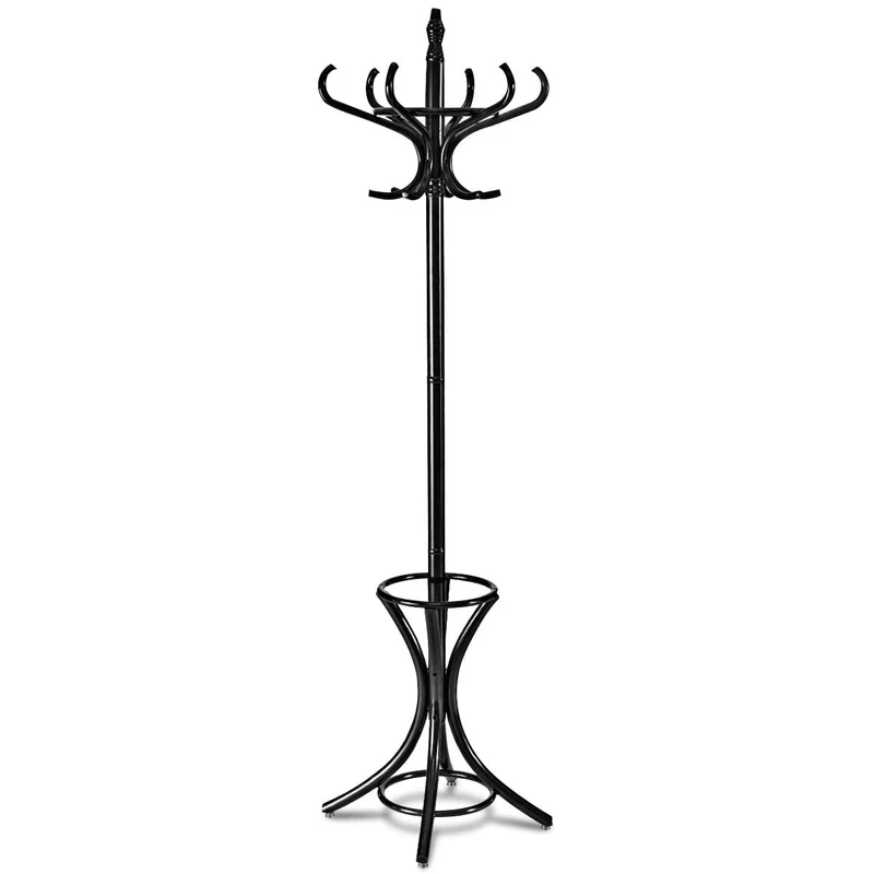 Wood Standing Hat Coat Rack With Umbrella Stand, Black