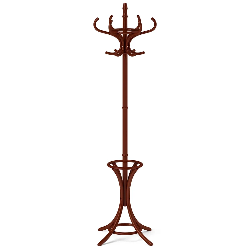 Wood Standing Hat Coat Rack With Umbrella Stand, Brown