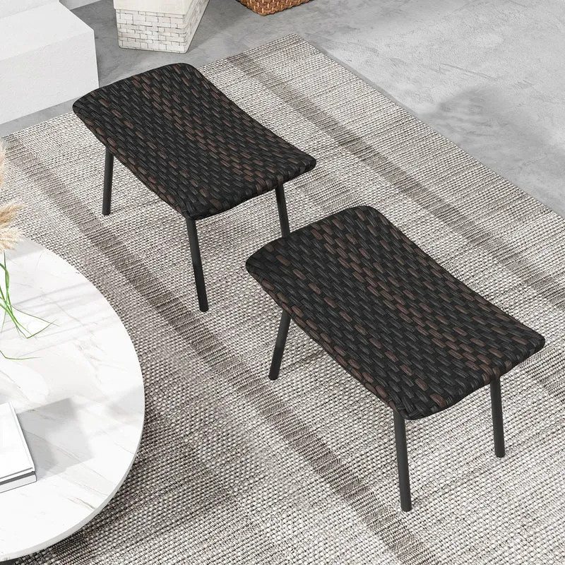 All Weather Outdoor Ottomans Set, With Sturdy Metal Legs, Brown