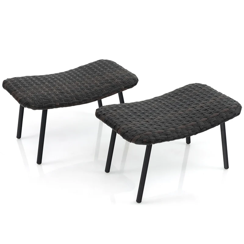 All Weather Outdoor Ottomans Set, With Sturdy Metal Legs, Brown