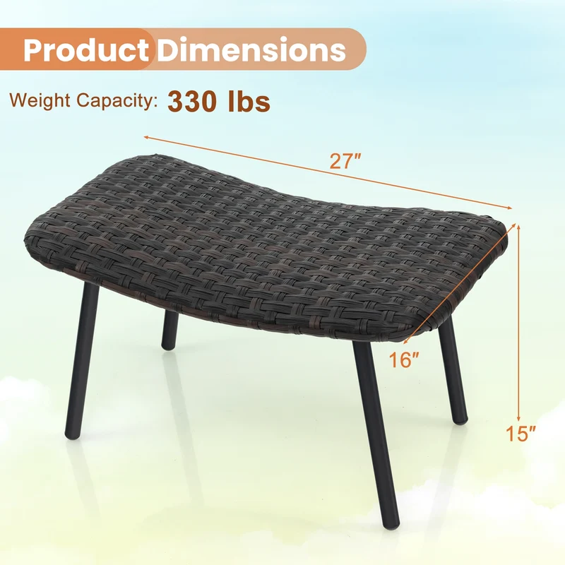All Weather Outdoor Ottomans Set, With Sturdy Metal Legs, Brown