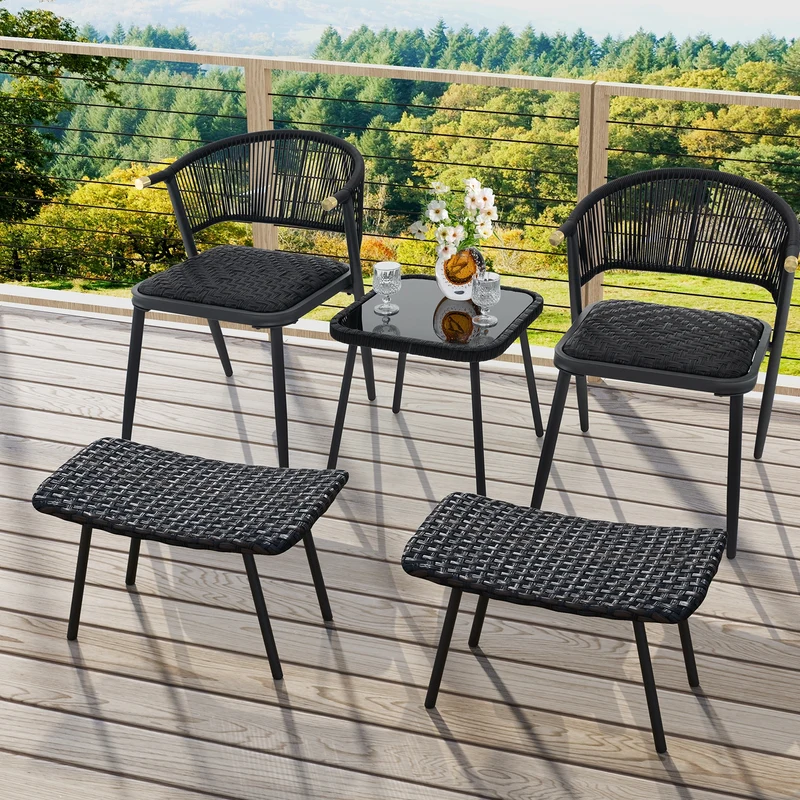All Weather Outdoor Ottomans Set, With Sturdy Metal Legs, Brown