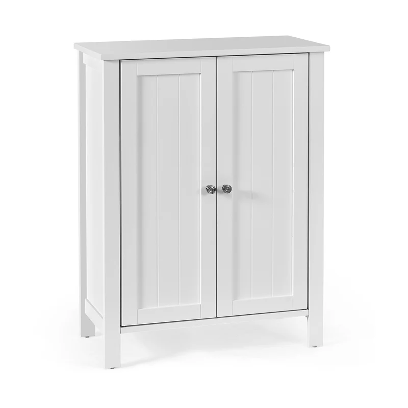 2-Door Bathroom Floor Cabinet, Adjustable Shelf, White