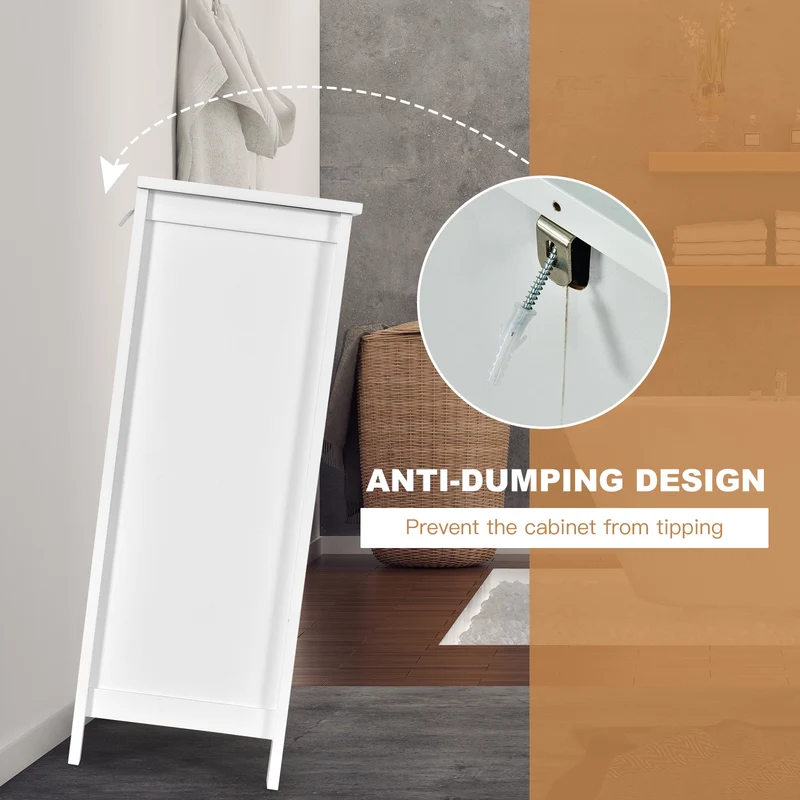2-Door Bathroom Floor Cabinet, Adjustable Shelf, White