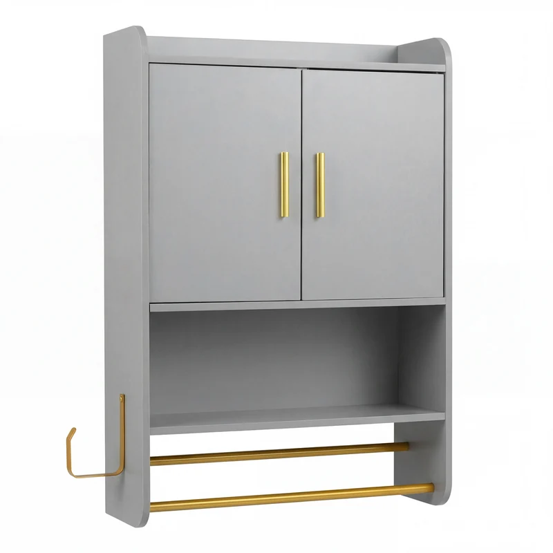 Wall Mounted Medicine Cabinet with Towel Bars, Grey