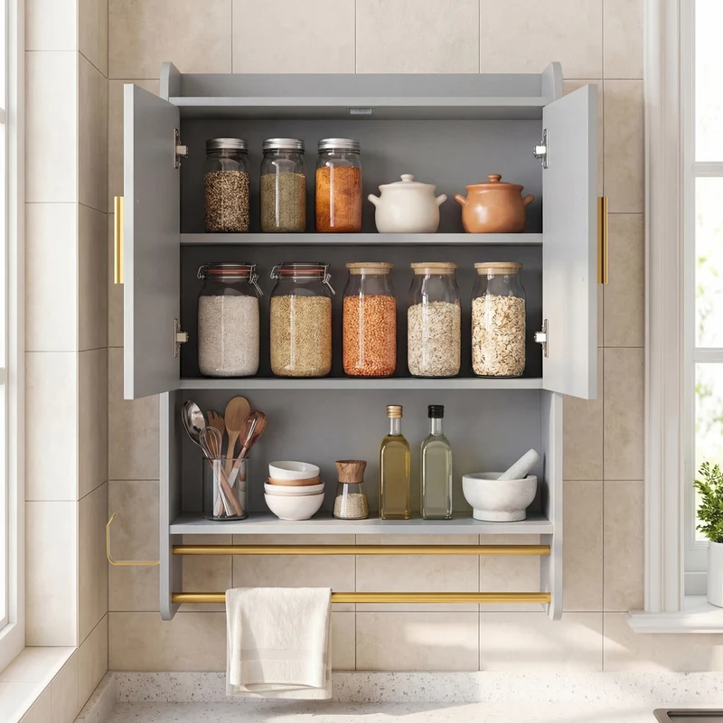 Wall Mounted Medicine Cabinet with Towel Bars, Grey