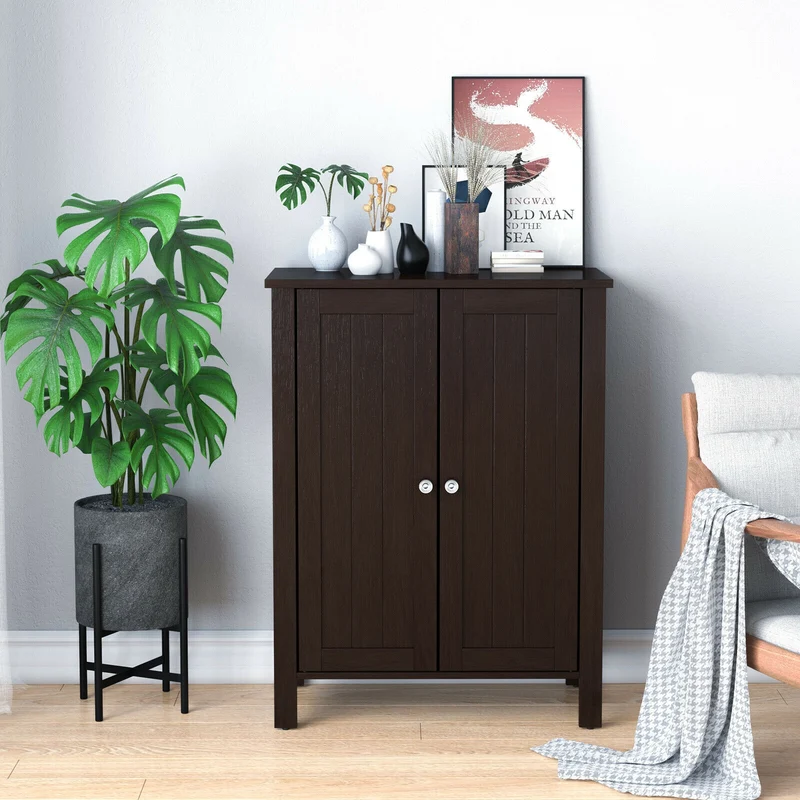 2-Door Bathroom Floor Cabinet, Brown