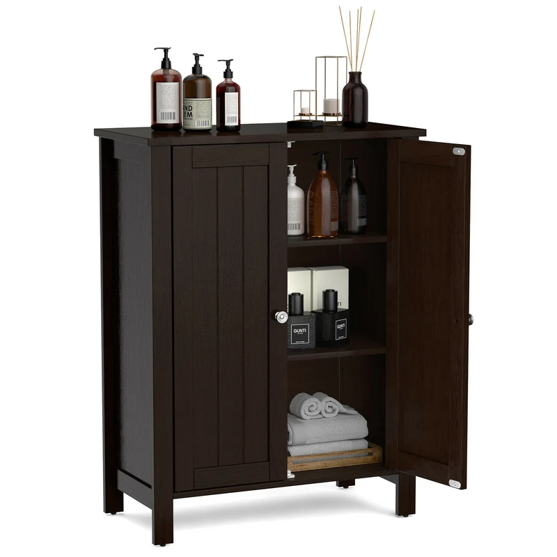 2-Door Bathroom Floor Cabinet, Brown