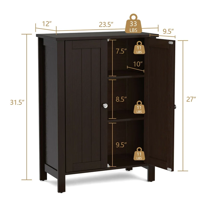 2-Door Bathroom Floor Cabinet, Brown