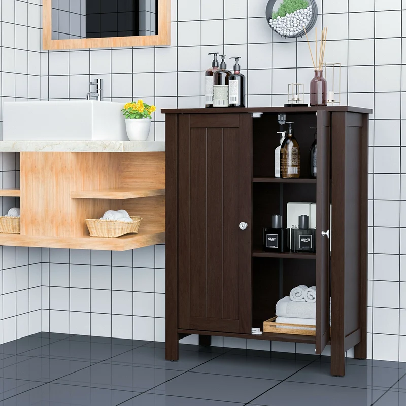 2-Door Bathroom Floor Cabinet, Brown