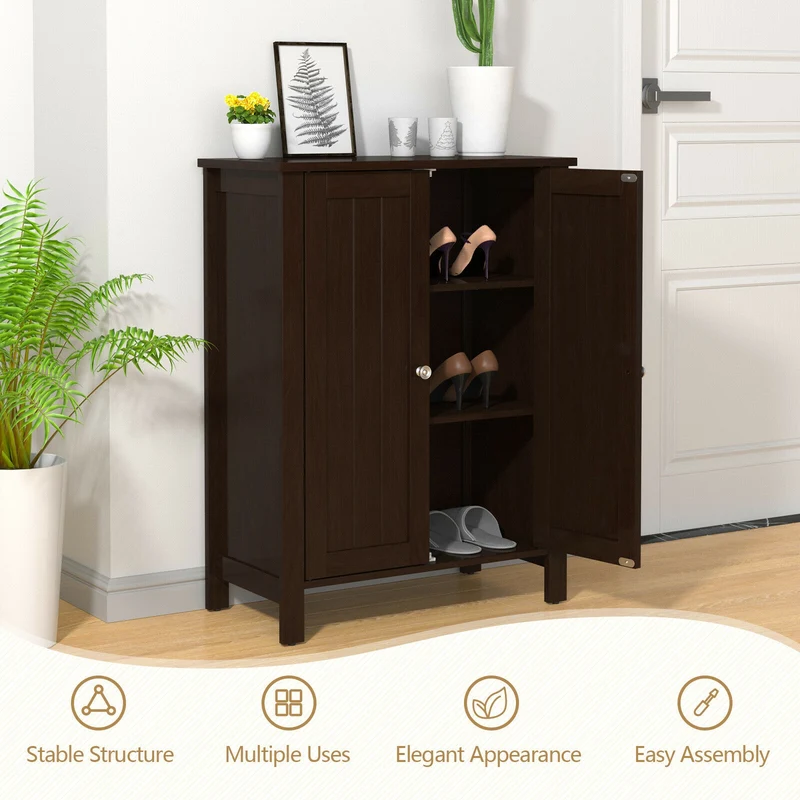 2-Door Bathroom Floor Cabinet, Brown