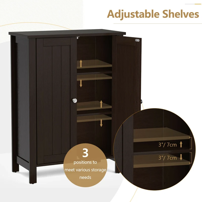 2-Door Bathroom Floor Cabinet, Brown