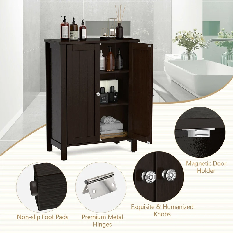 2-Door Bathroom Floor Cabinet, Brown